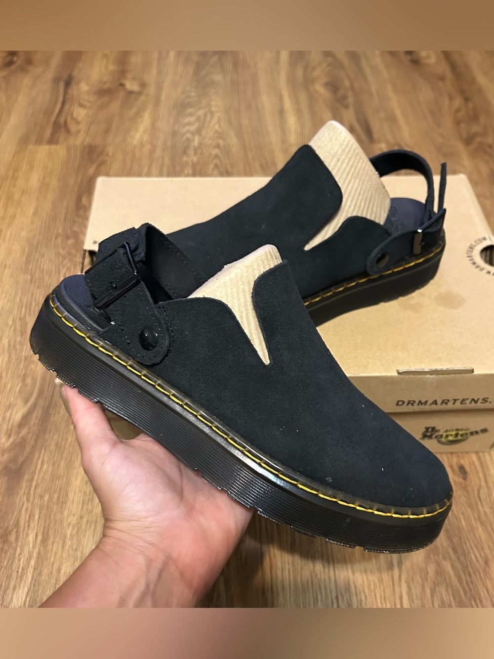 DR MARTENS Carlson black suede slingback mules clogs slip on shoes women’s 7 new